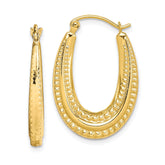 14K Yellow Gold Textured Oval Hoop Earrings, 25x17mm